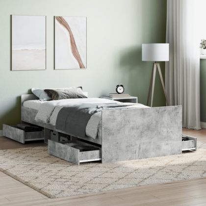 Рамка за легло с горна и долна табла, бетонно сива, 100x200 см