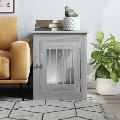 Клетка за куче мебел, сив сонома, 55x75x65 см, инженерно дърво