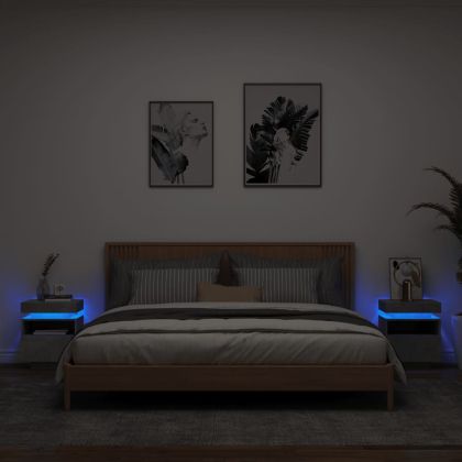 Нощни шкафчета с LED осветление, 2 бр, бетонно сив,40x39x48,5см