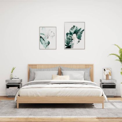 Нощни шкафчета с LED осветление, 2 бр, бетонно сив,40x39x48,5см