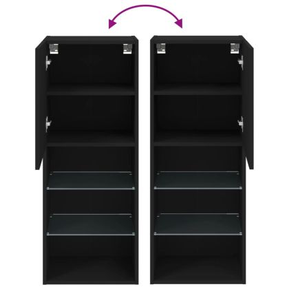 ТВ шкаф с LED осветление, черен, 40,5x30x102 см