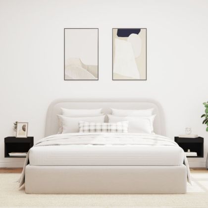 Нощни шкафчета с LED осветление, за стенен монтаж, 2 бр, черни