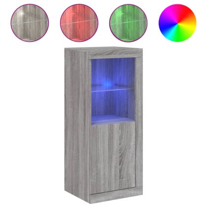 Сайдборд с LED светлини, сив сонома, 41x37x100 см