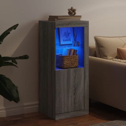 Сайдборд с LED светлини, сив сонома, 41x37x100 см