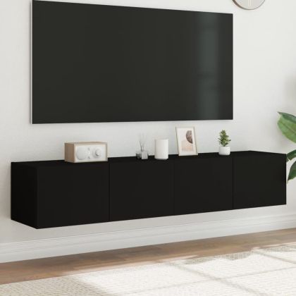 Стенни ТВ шкафове с LED осветление, 2 бр, черни, 80x35x31 см