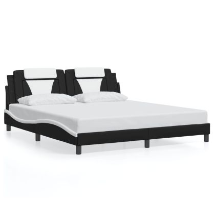 Рамка за легло с табла, черна, бяла, 180x200см, изкуствена кожа