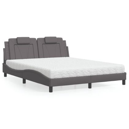 Легло с матрак, сиво, 160x200 см, изкуствена кожа