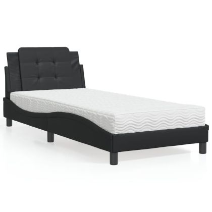 Легло с матрак, черно, 90x200 см, изкуствена кожа