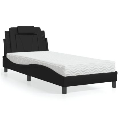 Легло с матрак, черно, 90x190 см изкуствена кожа