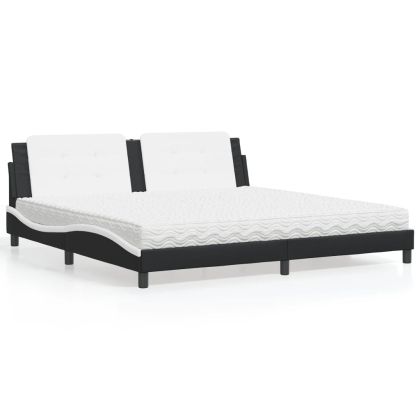Легло с матрак, черно и бяло, 200x200 см, изкуствена кожа