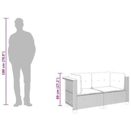 Градински дивани ъглови с възглавници 2 бр черни полиратан