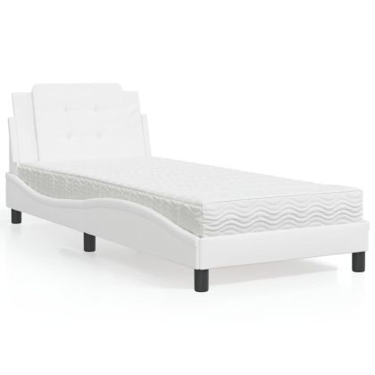 Легло с матрак, бяло, 100x200 см, изкуствена кожа