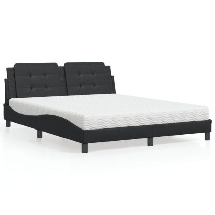 Легло с матрак, черно, 160x200 см, изкуствена кожа