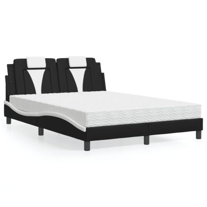 Легло с матрак, черно и бяло, 140x190 см изкуствена кожа