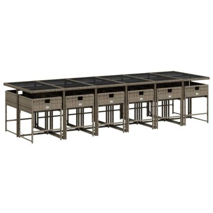 Градински комплект от 13 части с възглавници сив полиратан