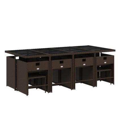 Външен трапезен комплект 13 части с възглавници кафяв полиратан