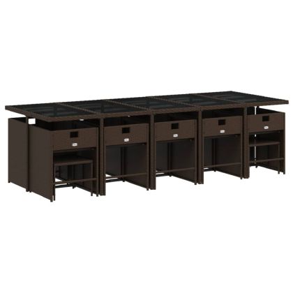 Градински комплект с възглавници 15 части кафяв полиратан