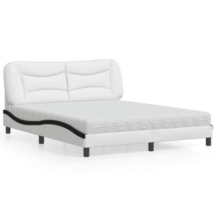 Легло с матрак, бяло и черно, 160x200 см, изкуствена кожа