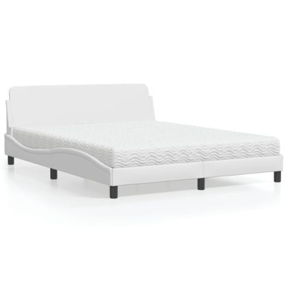 Легло с матрак, бяло, 160x200 см, изкуствена кожа