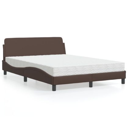 Легло с матрак, кафяво, 140x200 см, изкуствена кожа