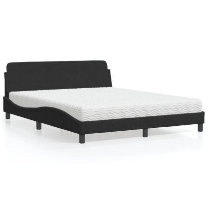 Легло с матрак, черно, 160x200 см, кадифе