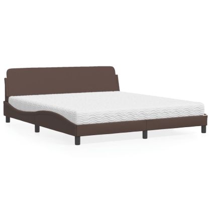 Легло с матрак, кафяво, 180x200 см, изкуствена кожа
