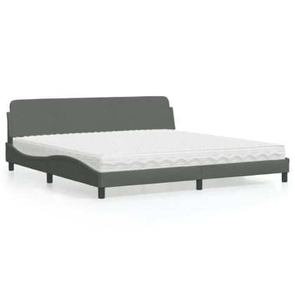 Легло с матрак, тъмносиво, 200x200 см, плат