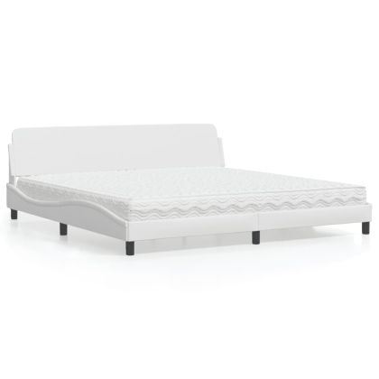 Легло с матрак, бяло, 200x200 см, изкуствена кожа