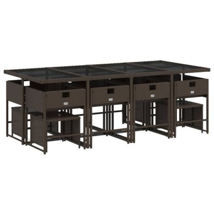 Външен трапезен комплект 13 части с възглавници кафяв полиратан