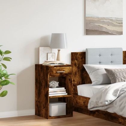 Нощно шкафче, опушен дъб, 35x34x65 см, инженерно дърво