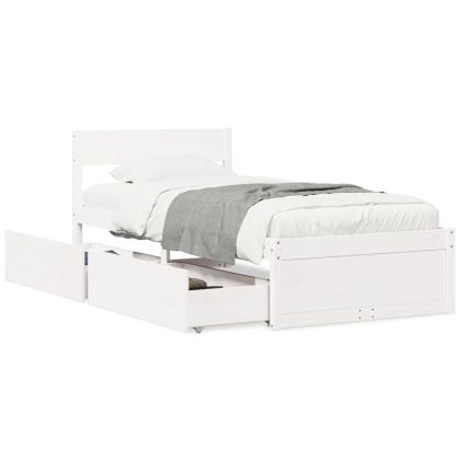 Рамка за легло с чекмеджета, бяла, 90x200 см, бор масив