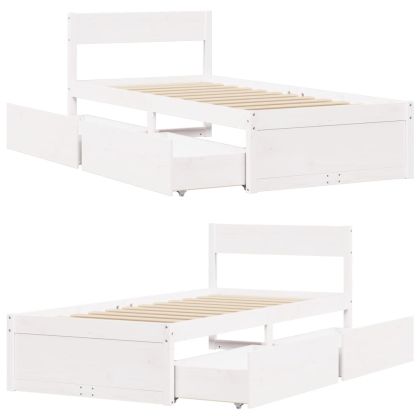 Рамка за легло без матрак, бял, 90x200 см, бор масив