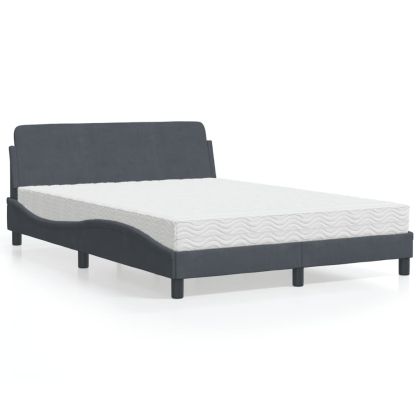 Легло с матрак, тъмносиво, 140x200 см, кадифе