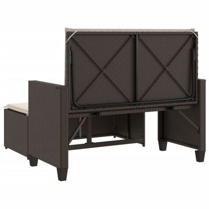 Градинска пейка с възглавници и табуретка, кафява, полиратан