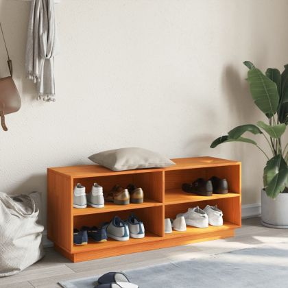 Шкаф за обувки, восъчнокафяв, 110x34x45 см, бор масив