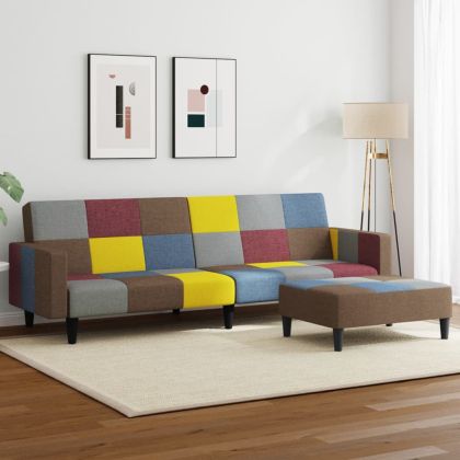 2-местен диван с табуретка, пачуърк, текстил