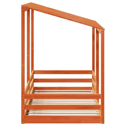 Детско легло с покрив, восъчнокафяво, 100x200 см, бор масив