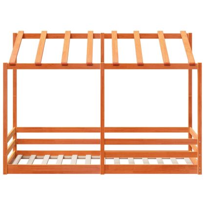 Детско легло с покрив, восъчнокафяво, 75x190 см, бор масив