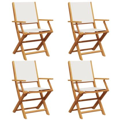 Сгъваеми градински столове, 4 бр, кремави, плат и дърво масив