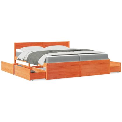 Легло с чекмеджета и матрак восъчнокафяво 200x200 см бор масив
