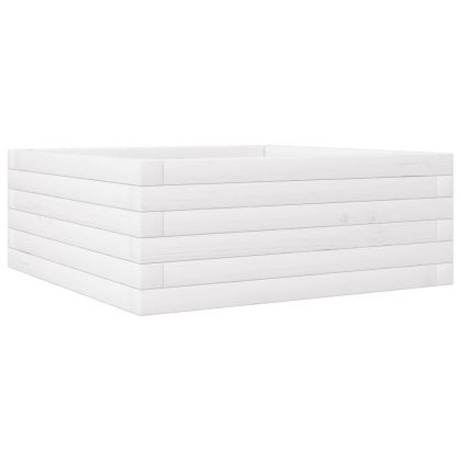 Градински сандък, бял, 60x60x23 см, масивна борова дървесина