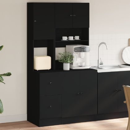 Кухненски шкаф, черен, 95x50x180 см, инженерно дърво
