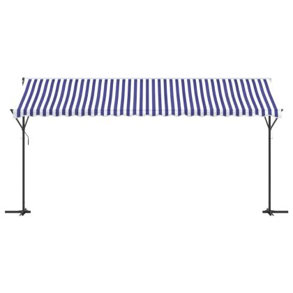 Свободностояща тента, синьо и бяло, 500x300 см, плат и стомана