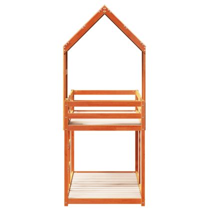 Двуетажно легло с покрив, восъчнокафяв, 75x190 см, бор масив