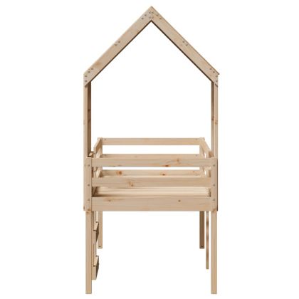 Високо легло с покрив, 90x190 см, борово дърво масив