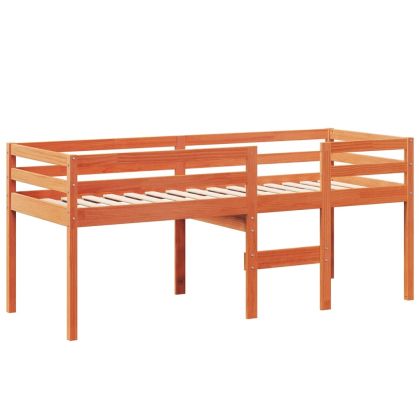 Високо легло с покрив восъчнокафяв 90x200 см борово дърво масив