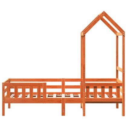 Рамка за легло с покрив, восъчнокафяво, 100x200 см, бор масив
