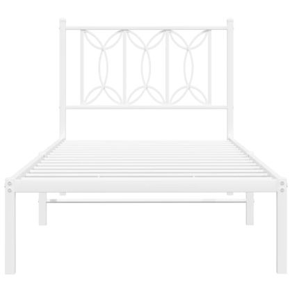 Метална рамка за легло с горна табла, бяла, 90x190 см