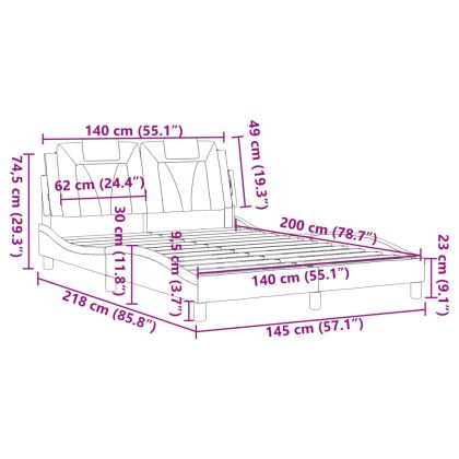 Рамка за легло Viana без матрак, сива, 140x200 см, изкуствена кожа