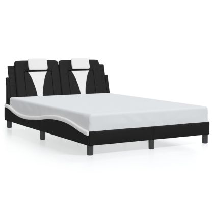 Рамка за легло с LED осветление черно-бяла 140x200 cм еко кожа
